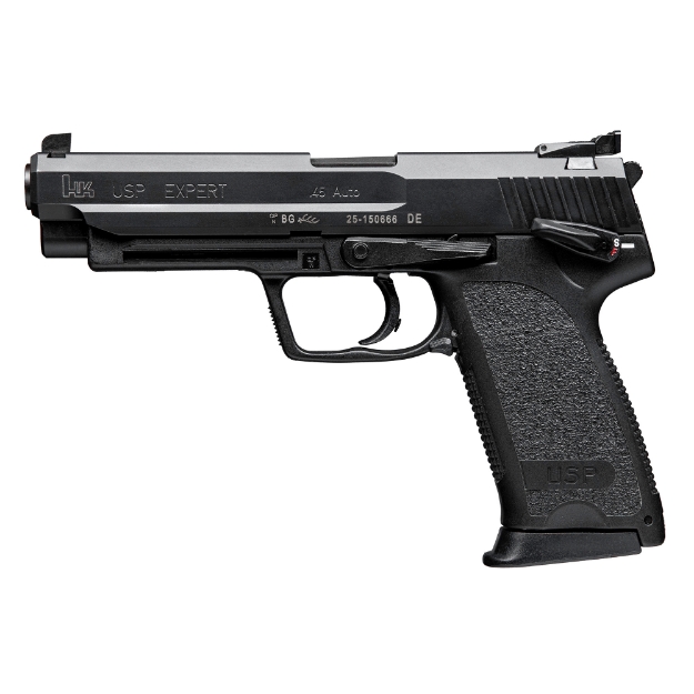 Picture of HK USP45 - Expert - V1 - Double Action/Single Action - Semi-automatic - Polymer Frame Pistol - Full Size - 45 ACP - 5.19" Barrel - Black - 3 Dot Sights - Manual Safety - Decocker - 12 Rounds - 2 Magazines - BLEM (Lip Of The Barrel Was Stripped And Dings On The Serration Of Trigger Guard) 81000364