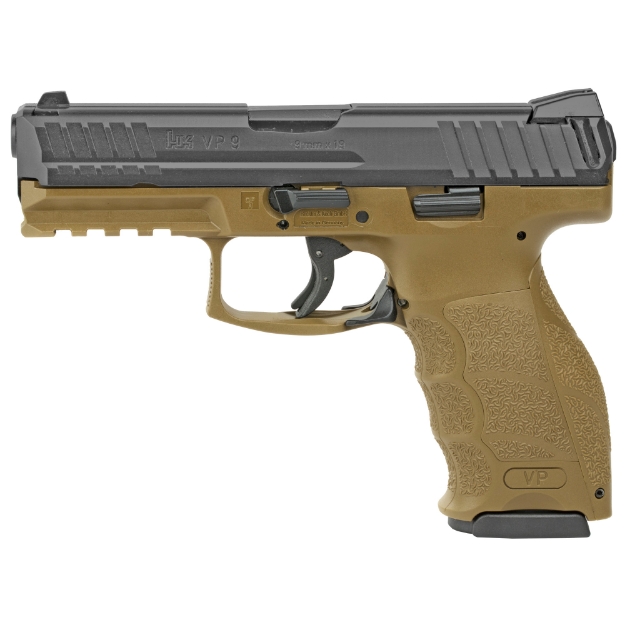 Picture of HK VP9 - Striker Fired - Semi-automatic - Polymer Frame Pistol - Full Size - 9MM - 4" Barrel - Black Slide - Flat Dark Earth Frame - 3 Dot Sights - 10 Rounds - 2 Magazines 81000227