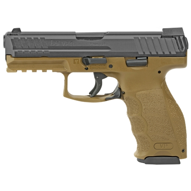 Picture of HK VP9 - Striker Fired - Semi-automatic - Polymer Frame Pistol - Full Size - 9MM - 4" Barrel - Black Slide - Flat Dark Earth Frame - Night Sights - 10 Rounds - 3 Magazines 81000228