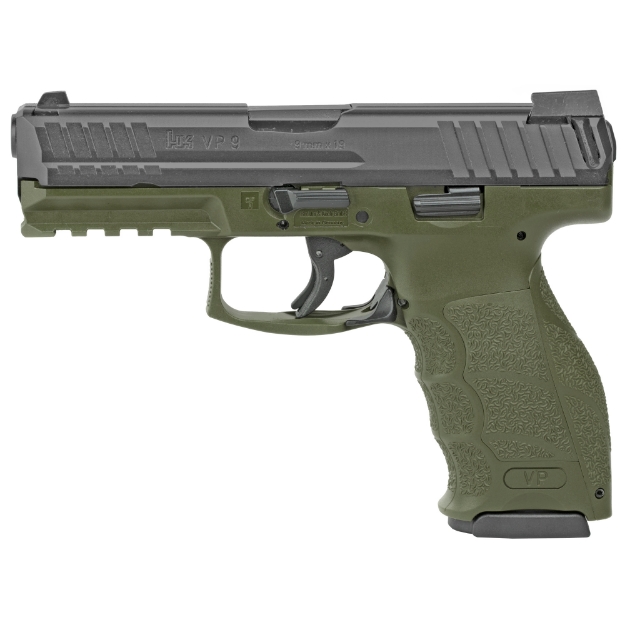 Picture of HK VP9 - Striker Fired - Semi-automatic - Polymer Frame Pistol - Full Size - 9MM - 4" Barrel - Black Slide - Green Frame - Night Sights - 17 Rounds - 3 Magazines 81000234