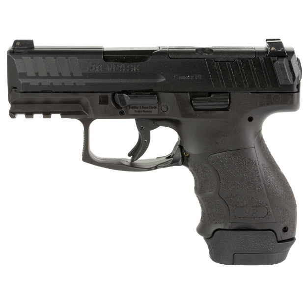 Picture of HK VP9SK - Striker Fired - Semi-automatic - Polymer Frame Pistol - Sub-Compact - 9MM - 3.39" Barrel - Matte Finish - Black - Night Sights - (1) 15 Round & (2) 12 Round Magazines - Optics Ready Slide - 2 Magazines 81000811