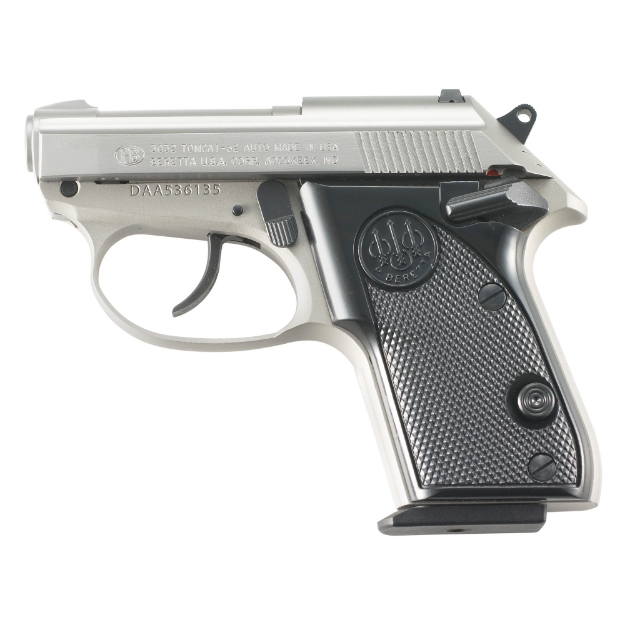 Picture of Beretta 3032 Tomcat - Double Action/Single Action - Semi-automatic - Metal Frame Pistol - 32 ACP - 2.4" Barrel - Alloy - Stainless Finish - Plastic Grips - Fixed Sights - 7 Rounds - 1 Magazine J320500