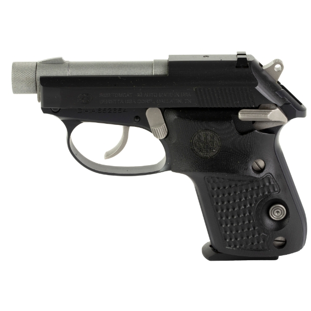 Picture of Beretta 3032 Tomcat Silver-Black Gorilla - Double Action/Single Action - Semi-automatic - Metal Frame Pistol - 32 ACP - 2.9" Threaded Barrel - Aluminum - Cerakote Finish - Silver and Black/Gorilla - G10 Grips - 7 Rounds - 1 Magazine SPEC0696A