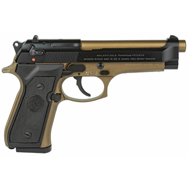 Picture of Beretta 92FS - Semi-automatic - Double Action - Metal Frame Pistol - Full Size - 9MM - 4.9" Barrel - Cerakote Finish - Bronze - Plastic Grips - Ambidextrous - 3 Dot Sights - 15 Rounds - 3 Magazines JS92F340M