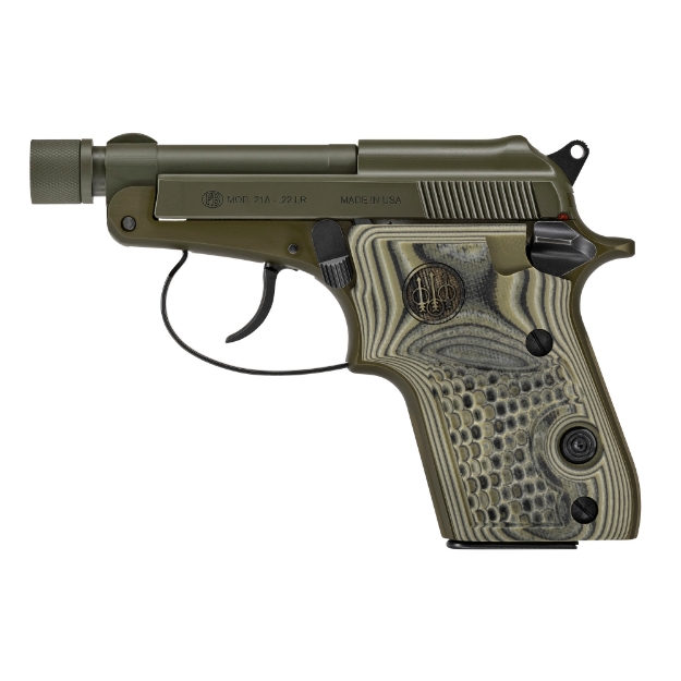 Picture of Beretta Bobcat 21A Kale Slushy - Double Action/Single Action - Semi-automatic - Metal Frame Pistol - 22LR - 2.9" Threaded Barrel - Aluminum - Cerakote Finish - Olive Drab Green/Kale Slushy - G10 Grips - 7 Rounds - 1 Magazine SPEC0695A