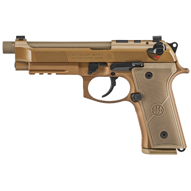 Picture of Beretta M9A4 G - Double Action/Single Action - Semi-automatic - Full Size - Metal Frame Pistol - 9MM - 5.1" Barrel - Aluminum - Flat Dark Earth - Cerakote - Polymer Grip - Tritium Night Sights - Decocker - 15 Rounds - 2 Magazines - Front Picatinny Rail - Optic Ready - 1/2x28 Threaded Barrel - Xtreme DLC Trigger JS92M9A4M15