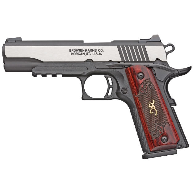 Picture of Browning 1911-380 - Black Label Medallion Pro - Semi-automatic - Polymer Frame Pistol - 380ACP - 4.25" Barrel - Matte Finish - Black and Silver - Laminate Grips - White 3 Dot Sights - Ambidextrous Thumb Safety - 8 Rounds - 2 Magazines 051969492