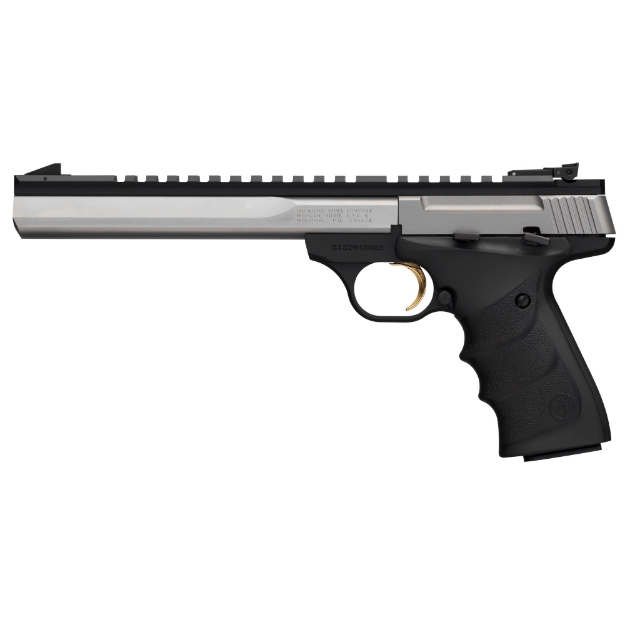 Picture of Browning Buck Mark - Contour Stainless URX - Semi-automatic - Metal Frame Pistol - 22LR - 7.25" Barrel - Aluminum - Stainless Finish - Black Ultragrip RX Grips - Adjustable Sight - Optic Rail - 10 Rounds - 1 Magazine 051508490