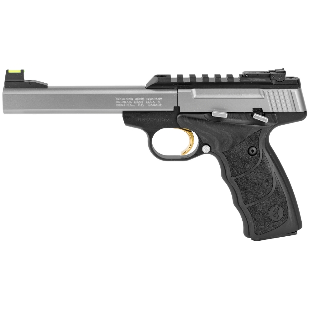 Picture of Browning Buck Mark Plus - Semi-automatic - Metal Frame Pistol - 22LR - 5.5" Barrel - Aluminum - Stainless Finish - Wood Grips - Fiber Optic Front Sight - 10 Rounds - 1 Magazine - BLEM (Discolored Grips) 051531490