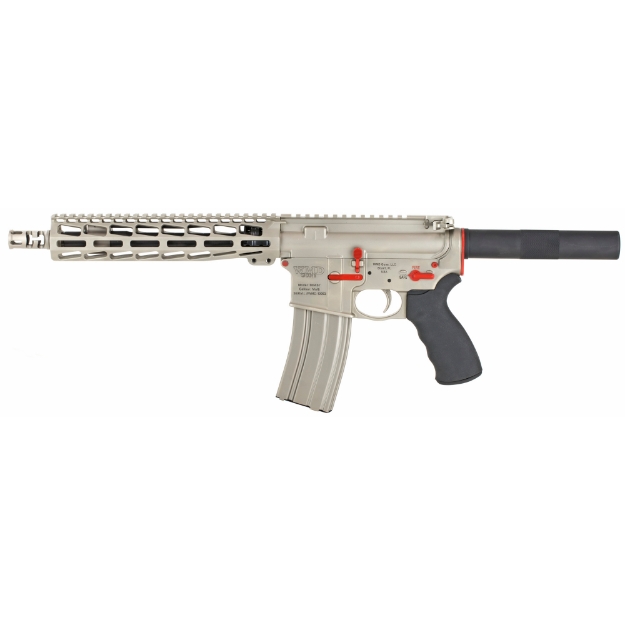 Picture of WMD Guns NiB-X AR-15 Pistol - Semi-automatic - 223 Rem/5.56 NATO - 10.5" Barrel - 1:7 Twist - Aluminum - Nickel Boron Finish with Red Accent Kit - Free Floating 9" Seekins NOX M-LOK Handguard - 30 Rounds - 2 Magazines - NiB-X Bolt Carrier NIBXARPISTOL-RSR