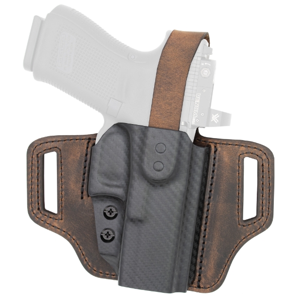 Picture of Versacarry Insurgent Thumb Break - Outside Waistband Holster - Right Hand - Fits Springfield Hellcat - Distressed Leather and Polymer - Brown INSTCF201HCT