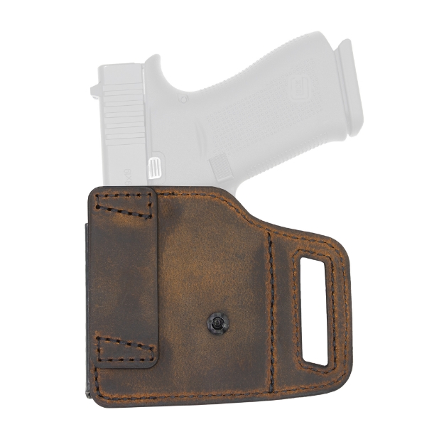 Picture of Versacarry V-Slide - Belt Slide Holster - Right Hand - Fits Glock 43 - Distressed Leather and Polymer - Brown VSL211G43