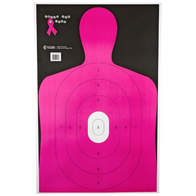 Picture of Action Target B-27E Shoot For The Cure Breast Cancer Target - Pink Silhouette Cut Off Below Ring 7 - 23"x35" - 100 Per Box B-27E-NPT-100