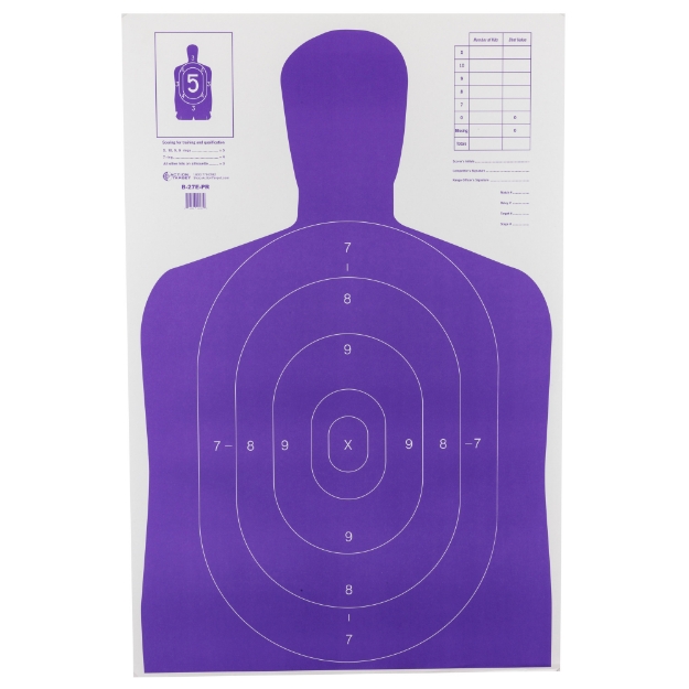 Picture of Action Target b-27E High Visibility Target - Fluorescent Purple - Silhouette Cut Off Below Ring 7 - 23"x35" - 100 Per Box B-27E-PR-100