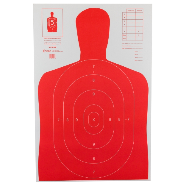 Picture of Action Target B-27E High Visibility Target - Fluorescent Red - Silhouette Cut Off Below Ring 7 - 23"x36" - 100 Per Box B-27E-RD-100