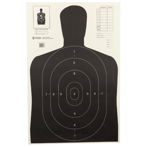 Picture of Action Target B-27E Economy Target - Black Silhouette Cut Off Below Ring 7 - 23"x35" - 100 Per Box B-27EBLACK-100