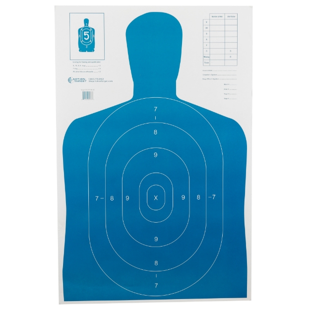 Picture of Action Target B-27E Economy Target - Blue Silhouette Cut Off Below Ring 7 - 23"x35" - 100 Per Box B-27EBLUE-100