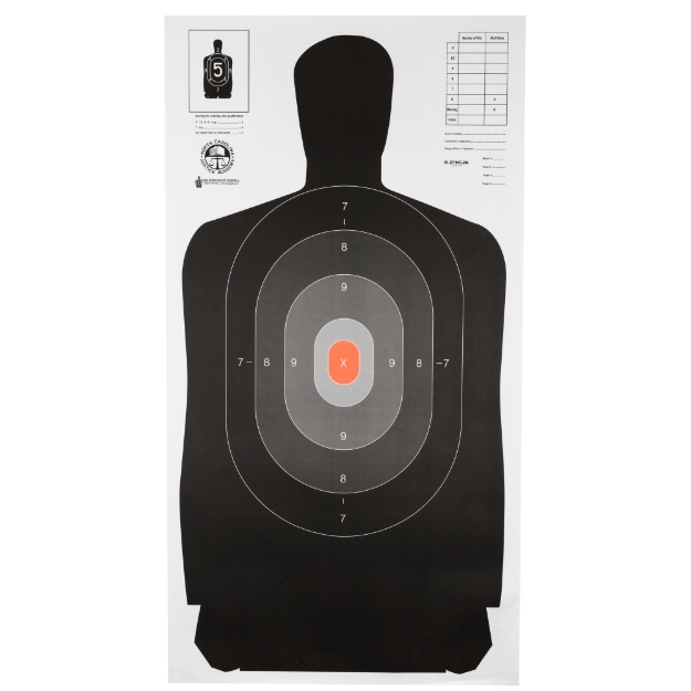 Picture of Action Target B-27 North Carolina Criminal Justice Academy Target - Shaded Scoring Rings Starting Outside And Going Dark To Light With A Bright Orange Center - 24"x45" - 100 Per Box B-27NCJA-100