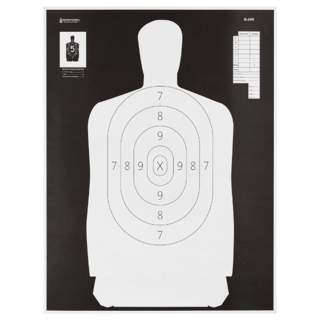 Picture of Action Target B-34R Reverse Qualification Target - 25 Yard Reduction Of B-27 - Ivory Police Silhouette With Black Background - 17.5"x23" - 100 Per Box B-34R-100