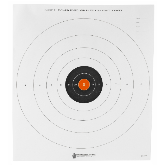 Picture of Action Target B-8 - 25-Yard Timed And Rapid Fire Target - Black With Orange Center X-Ring - 21"x24" - 100 Per Box B-8(P)OC-100