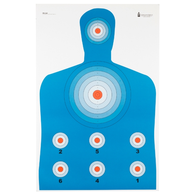 Picture of Action Target PR-CQ1 - High Visibility Fluorescent Target - Modified B-27 Target - Black/Blue/Red - 23"x35" - 100 Per Box PR-CQ1-100