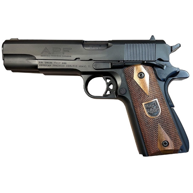 Picture of American Precision Firearms Second Century - 1911 - Semi-automatic - Single Action - Double Barrel - Steel Framed Pistol - 45ACP - 5" Barrels - Matte Finish - Black - Wood Grips - 7+7 Rounds - 2 Magazines AFA1-45-BK-14