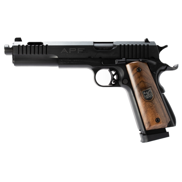 Picture of American Precision Firearms Prismatic - Dueller - 1911 - Semi-automatic - Single Action - Double Barrel - Steel Framed Pistol - 45ACP - 5" Barrels - Matte Finish - Black - Wood Grips - 7+7 Rounds - 2 Magazines AFDP-45-BK-14