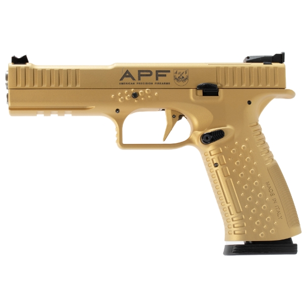 Picture of American Precision Firearms Strike One - Ergal - Semi-automatic - Striker Fired - Full Size - Aluminum Frame Pistol - 9MM - 5" Barrel - No Manual Safety - Brushed Finish - Gold - Fiber Optic Front Sight with Adjustable Rear - Optic Ready - 10 Rounds - 2 Magazines AFS1E-9-GD-10-OR