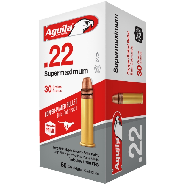 Picture of Aguila Ammunition Supermaximum - Hyper Velocity - 22LR - 30 Grain - Copper-Plated Solid Point 1B220298