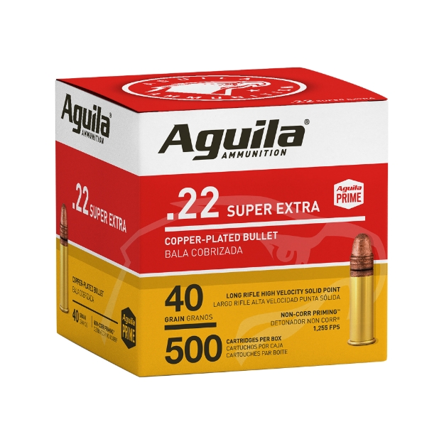 Picture of Aguila Ammunition Rimfire - 22 LR - 40 Grain - Copper Plated Solid Point - Hi-Velocity - 500 rounds per box - 2000 rounds per case 1B221115