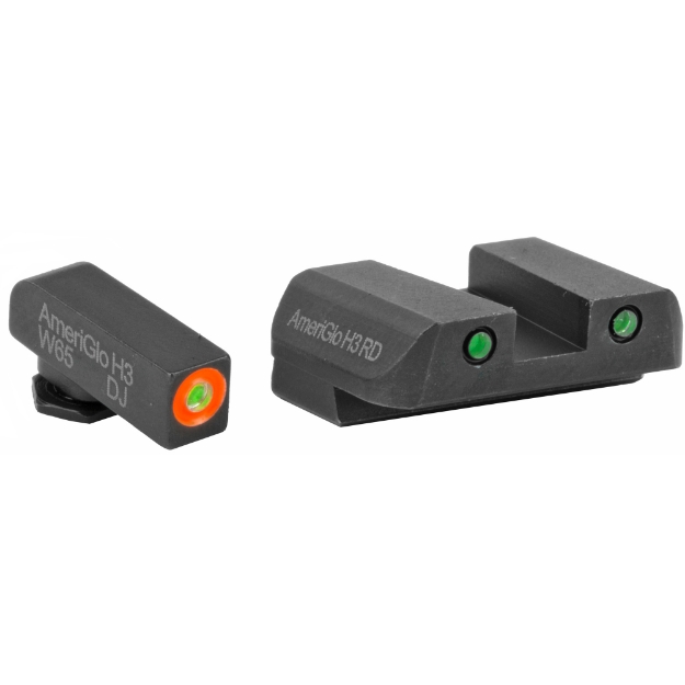 Picture of AmeriGlo Spartan Tactical Operator - Sight - Front/Rear - For Glock 42 and 43 - Green Tritium Orange Round Outline Front - Green Tritium Black Outline Rear GL-450