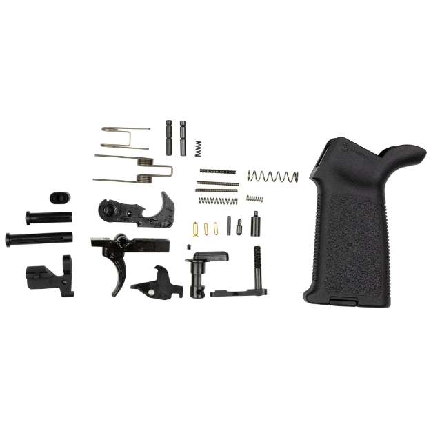 Picture of Aero Precision M5 Lower Parts Kit - For AR10 - Magpul MOE Grip in Black - M5 (.308) Takedown Pin - M5 (.308) Pivot Pin - Takedown/Pivot Detent - Takedown/Pivot Spring - M5 (.308) Bolt Catch - Bolt Catch Buffer - Bolt Catch Roll Pin - Bolt Catch Spring - Extended Magazine Catch Button - Magazine Catch Body - Magazine Catch Spring - Buffer Retainer - Buffer Retainer Spring - Safety Selector - Safety